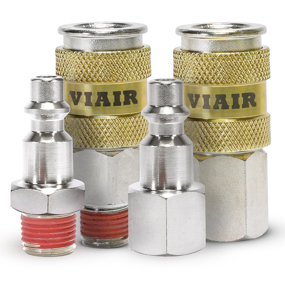 Couplers High Flow 1/4" NPT M & F, Quick Connect Studs 1/4" M & F, With VIAIR LOGO Couplers High Flow 1/4" NPT M & F, Quick Connect Studs 1/4" M & F, With VIAIR LOGO
